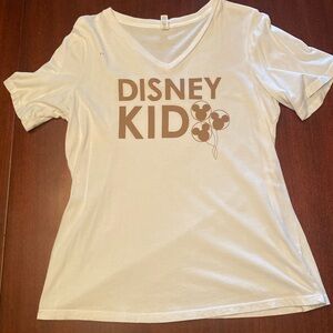 Adult size “Disney Kid” t shirt XL White v neck Disney Fans only!